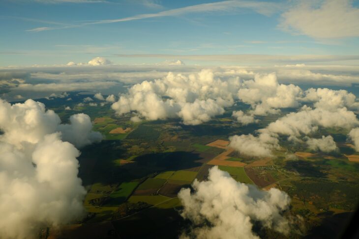 Farmland and clouds from above